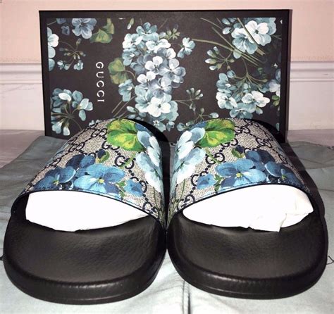 gucci blue floral flip flops